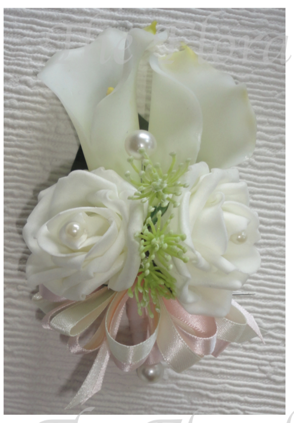 Ivory Rose & Calla Lily Corsage - Choice of Ribbon Colour